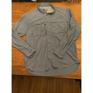 LL Bean Shirt Mens Large Blue Nylon Button Up Long Sleeve Outdoor Fishing